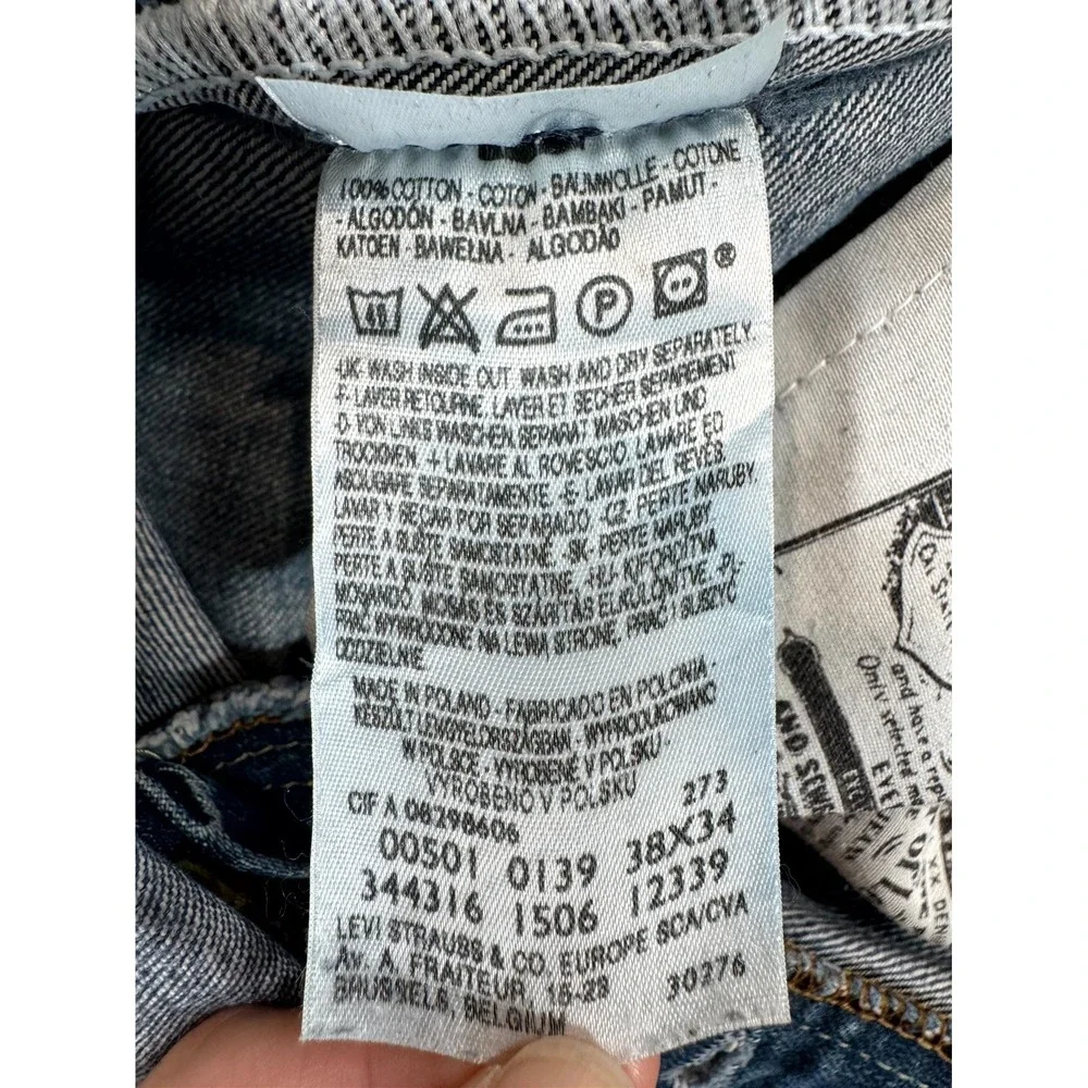 Levi's 501 Jeans Mens 38X34 Blue Denim Medium Wash Faded Straight Leg Button Fly